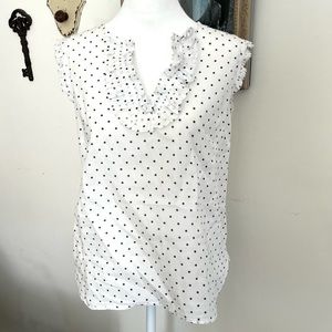 J. Crew Cut off sleeves ruffled polka dot blouse